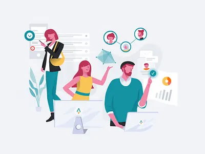 Illustration for Human Resources survey software company desktop employee employer human resources laptop manager office product profile