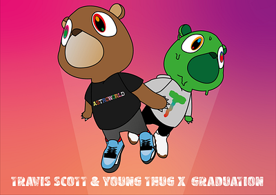 Travis Scott & Young Thug x Kanye West 'Graduation' Album Cover album animals astroworld bear character design graduation illustration illustrator kanye west music travis scott vector young thug