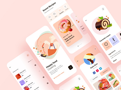 Recipe App UI app design card clean cook cuisine design dish flat design food app food delivery app grocery ios layout minimal mobile app design order recipe recipe app restaurant app ui ux