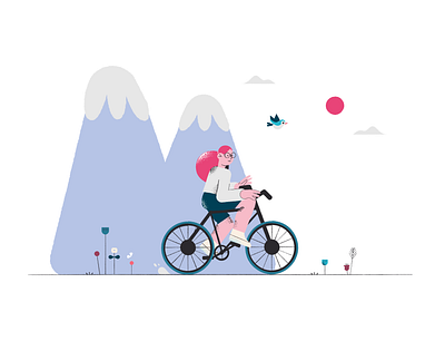 Cycling in nature cycling girl illustration illustrator mountains nature