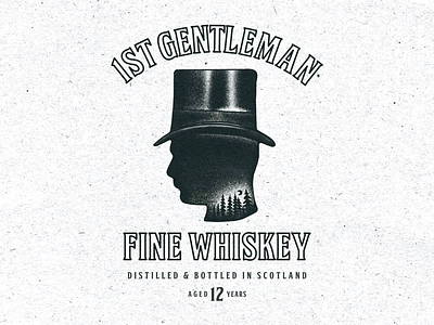 WHISKEY BRAND LOGO distressed gentleman illustration label design logo design logodesigner product design silhouette type whiskey