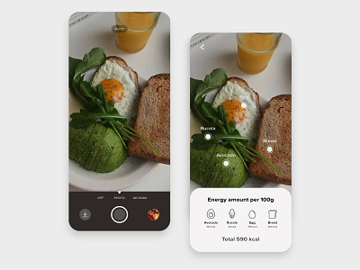 Energy amount App app design food food app graphic photo web web design