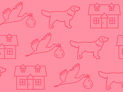 House, Kids, and a Golden Retriever dog house illustrations kids vector