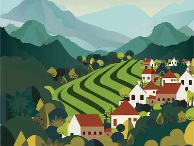 Illustration for Lankaran tea art artwork beautiful beauty design designs illustraion ilustrator landscape tea tea plantation view village