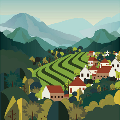 Illustration for Lankaran tea art artwork beautiful beauty design designs illustraion ilustrator landscape tea tea plantation view village