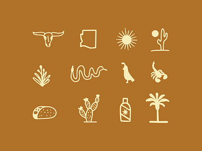 Arizona Icons arizona cactus desert hand drawn icon illustration line drawing object procreate quail simple southwest sunscreen taco vector