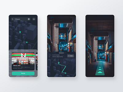 AR Navigation App Exploration app dark mode design direction minimal neon product design tourist travel ui ux vr