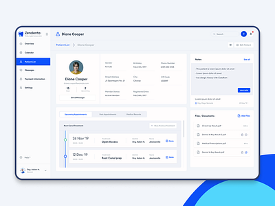 Zendenta - Patient detail appointment crm dashboard data dental dentist detail doctor erp management medical record patient schedule ui user ux webdesign