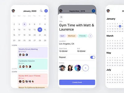 Calendar App app calendar event flat interaction ios iphone mobile planner product design schedule todo ui ux