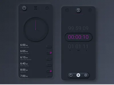 Skeuomorphic Design alarm app art black button design figma lovemywork time ui ux