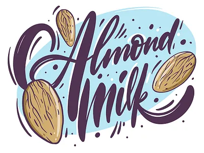 Almond Milk cartoon cute illustration lettering nut phrase sketch vector