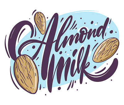 Almond Milk cartoon cute illustration lettering nut phrase sketch vector