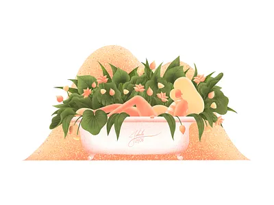 3_Bathtub art character drawing flat illustration ipad procreate raster texture vector