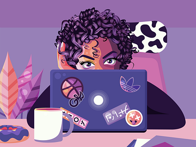 Mood 👁 character coffee colours donut eyes girl illustration macbook mug sticker vector