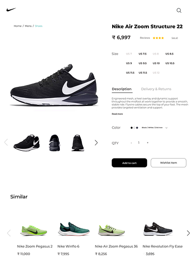 Nike Product Detail Page UI illustration product product page ui ux web