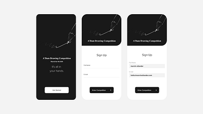 Drawing Competition Sign Up 001 app black clean dailyui dark design drawing illustration light minimal modern sign up sign up page ui user interface userinterface ux white