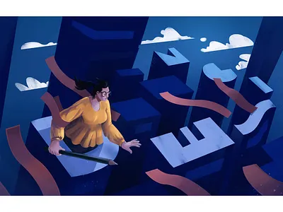 Designer's Journey blue color concept designer dream illustration photoshop procreate sketches visual design