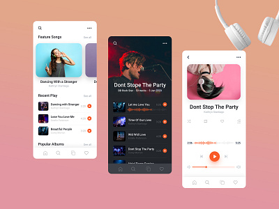 Music Player App album app clean design colorful creative dark app music app music player playlist singer