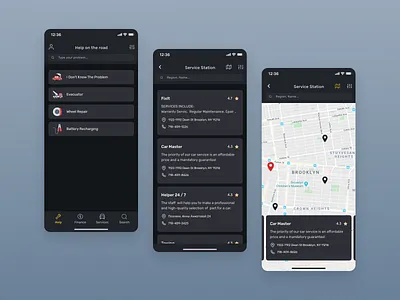 Car service platform ⚙️ car car app car service dark dark app dark mode dark ui icons illustration ios list minimal mobile app design mobileapp service typogaphy ui uiux