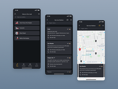 Car service platform ⚙️ car car app car service dark dark app dark mode dark ui icons illustration ios list minimal mobile app design mobileapp service typogaphy ui uiux