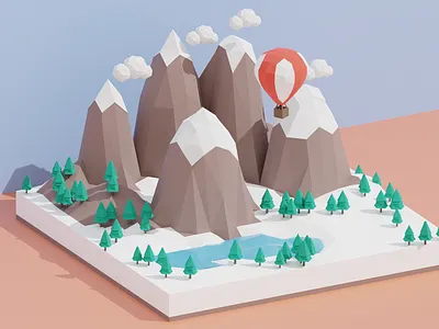 Air Ballon 3d 3d art 3d artist balloon blender 3d branding cute design illustration isometric landscape montains snow travel ui winter