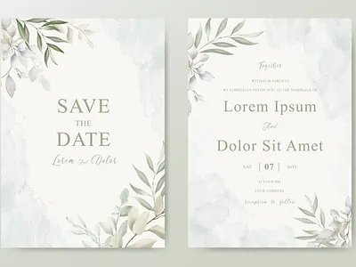 Elegant Watercolor Wedding invitation card with Beautiful Leaves beautiful bouquet card decoration decorative design elegant floral frame green greenery illustration invitation invite leaf plant romantic vector watercolor wedding