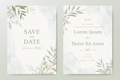 Elegant Watercolor Wedding invitation card with Beautiful Leaves beautiful bouquet card decoration decorative design elegant floral frame green greenery illustration invitation invite leaf plant romantic vector watercolor wedding