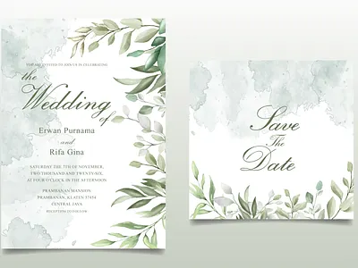 Elegant Hand drawn Wedding invitation card with Beautiful Leaves background beautiful card celebration decoration decorative design elegant floral flower frame invitation invite leaf retro romantic template vector vintage wedding