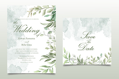 Elegant Hand drawn Wedding invitation card with Beautiful Leaves background beautiful card celebration decoration decorative design elegant floral flower frame invitation invite leaf retro romantic template vector vintage wedding