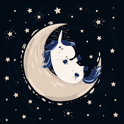 Unicorn and moon - digital illustration. 2d character 2d illustration book illustrations cartoon cartoon unicorn character concept character design digital painting illustrator moon moon illustration unicorn unicorn illustration vector art vector illustration