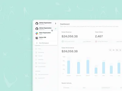 Workspace Selector Dropdown component dashboard design dropdown product design saas ui ux