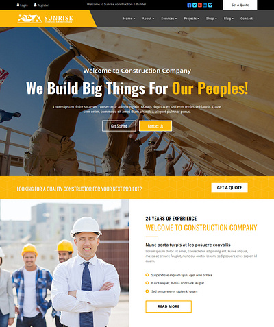 Sunrise Construction & Builder Company Responsive HTML Template architecture builder building business clean company construction corporate industry