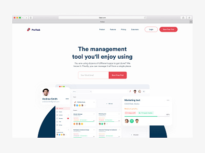 Landing Page for SaaS | ProTask clean design dribbble figma flat landing page management minimal saas design saas landing page saas website tool ui uidesign ux web