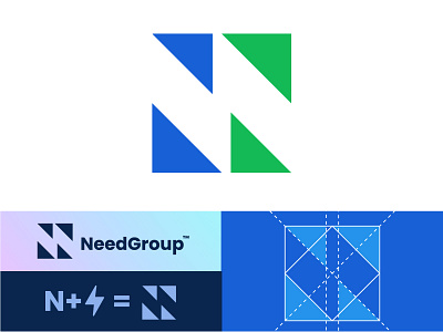 N logo for NeedGroup bolt design energy green grid logo group icon lettern logo logo design logo designer logotype minimalist modern logo n nlogo power solar thunder typography