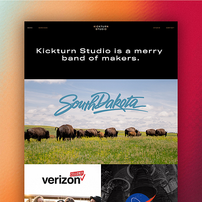 Kickturn Studio branding design gradient illustration logo photography south dakota studio typography vector video website