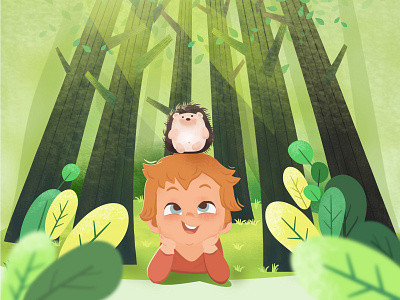 Leo & Hedgehog - Best friends art artwork atmosphere bestfriend boy design drawing forest friend friends happiness hedgehog illustration illustrations littleboy sketch summer summertime toy