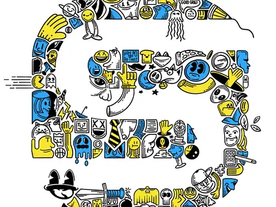 Letter "S" Logo Doodle design doodle illustration procreate yellow and blue