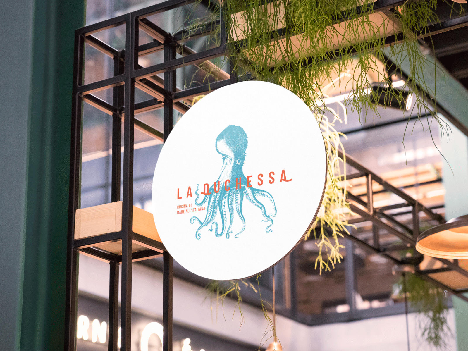 La Duchessa // Italian Seafood Restaurant blue brand branding branding design customtype engraving fish food illustration logo logodesign logotype mark octopus pastels restaurant sea seafood typography vector