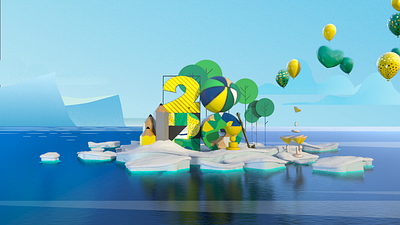 Voeux 2020 3d cinema4d design font graphism ice motion redshift