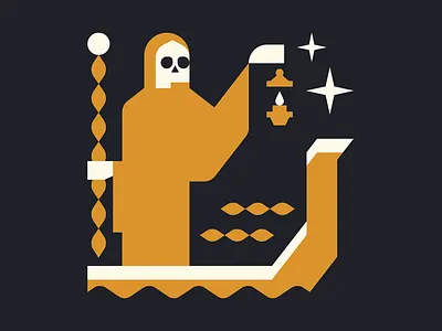 Charon character character design charon ferryman flat geometric grim reaper illustration minimal skeleton skull vector