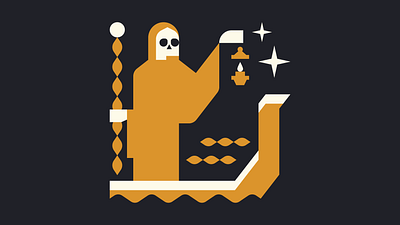 Charon character character design charon ferryman flat geometric grim reaper illustration minimal skeleton skull vector