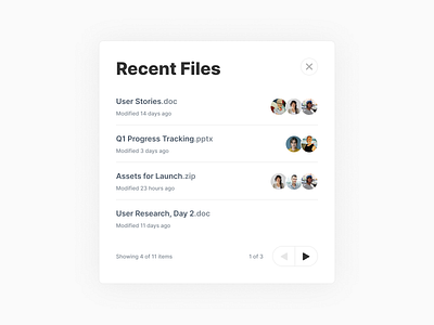 Recent Files Widget browser design files interface pagination storage ui users widget