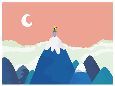 Climb towards your Goals affinity designer blue climb clouds illustration illustrator minimal moon mountain pink