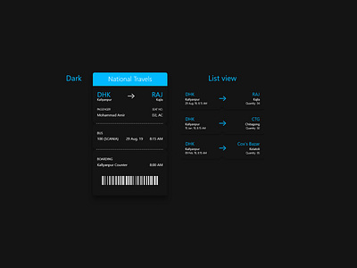 Bus Ticket UI Dark Mode app design design ticket ui ux