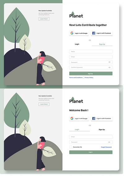 Planet - Login/Sign Up Screen color design ui ux