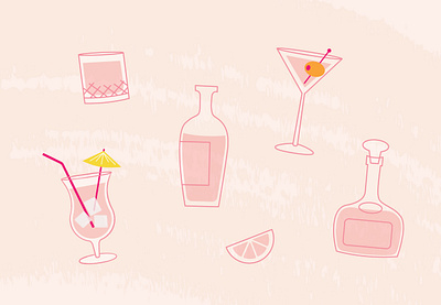 Mid Century Twist Cocktails 50s citrus cocktail flat illustration linework martini mid century pink sweet tiki tropical