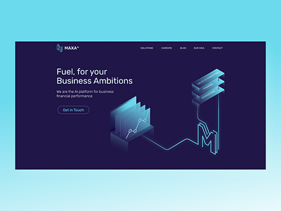 Landing Page Header for Maxa AI 2d 3d app blue dashboard design gradient graphic hero illustration interactive ios landing page responsive uiux vector web website