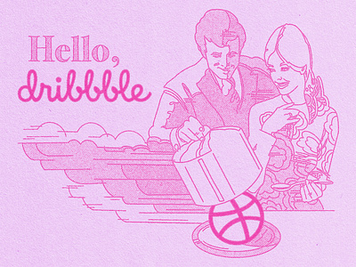 Hello Dribbble grit halftone illustration risograph