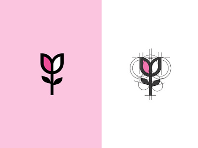 Tulip branding design feminine flower gardening geometric logo pink simple logo tulip