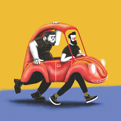 Rancheros Tiernos Podcast album beard car character cover cover art illustration podcast volkswagen